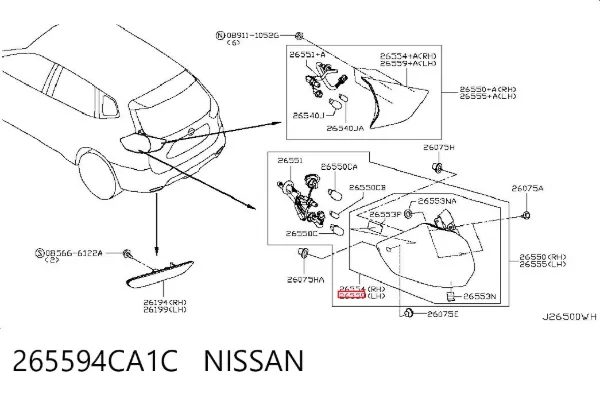 Стекло фонаря заднего внешнего правого 265594CA1C Nissan/Infiniti