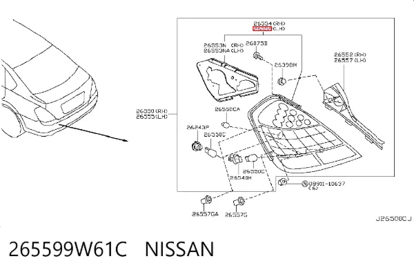 Фонарь задний левый 265599W61C Nissan/Infiniti