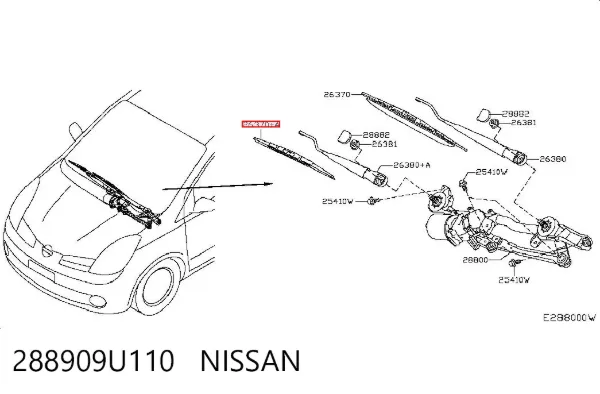 Щетка-дворник лобового стекла пассажирская 288909U110 Nissan/Infiniti