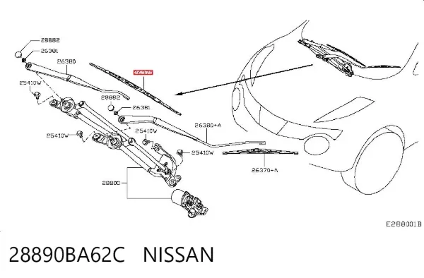 Щетка-дворник лобового стекла водительская 28890BA62C Nissan/Infiniti