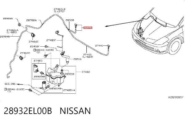 Форсунка омывателя стекла лобового правая 28932EL00B Nissan/Infiniti