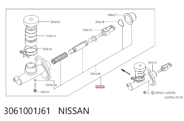 Главный цилиндр сцепления 3061001J61 Nissan/Infiniti