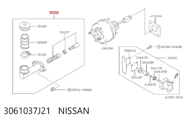 Главный цилиндр сцепления 3061037J21 Nissan/Infiniti