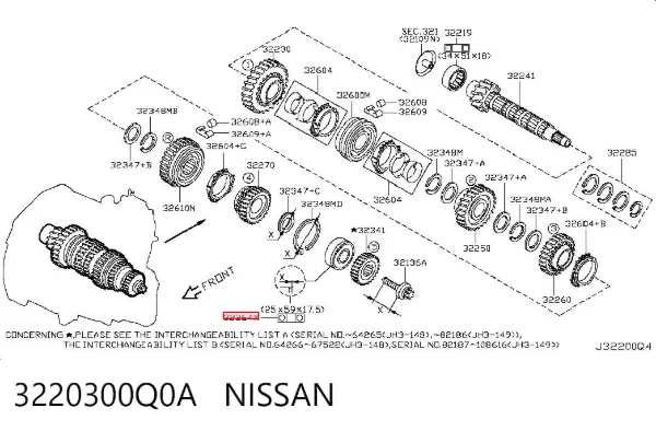 Подшипник вторичного вала КПП 3220300Q0A Nissan/Infiniti