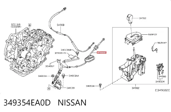 Трос переключения передач, селектора 349354EA0D Nissan/Infiniti