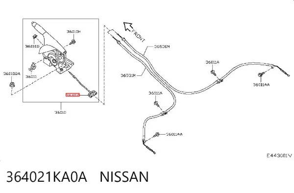 Передний трос ручника 364021KA0A Nissan/Infiniti