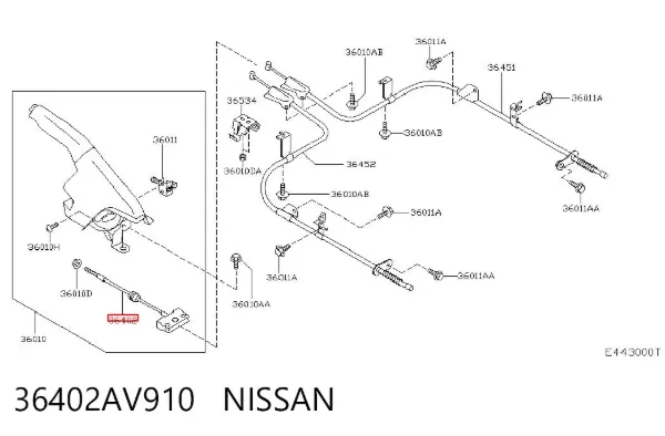 Передний трос ручника 36402AV910 Nissan/Infiniti