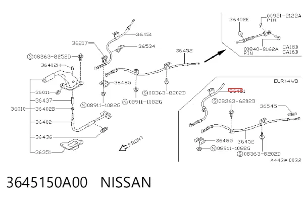 Задний правый трос ручника 3645150A00 Nissan/Infiniti