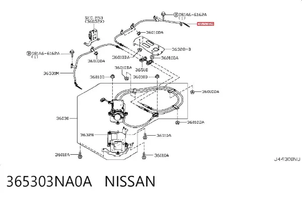 Задний правый трос ручника 365303NA0A Nissan/Infiniti