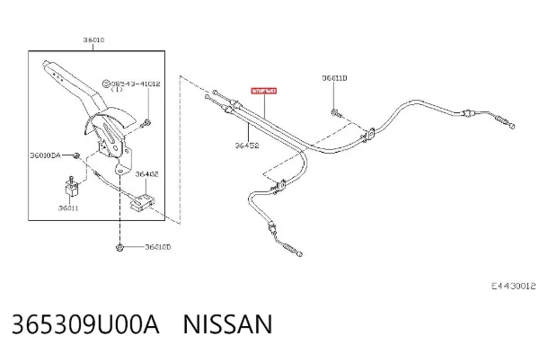 Задний правый трос ручника 365309U00A Nissan/Infiniti