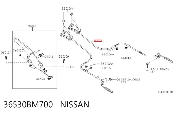 Задний правый трос ручника 36530BM700 Nissan/Infiniti