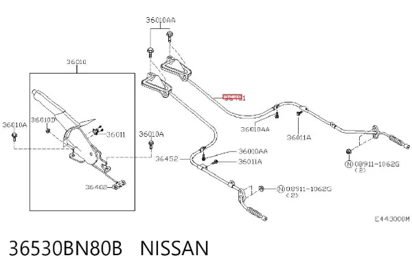 Задний правый трос ручника 36530BN80B Nissan/Infiniti