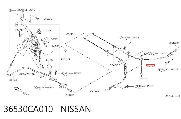 Задний правый трос ручника 36530CA010 Nissan/Infiniti