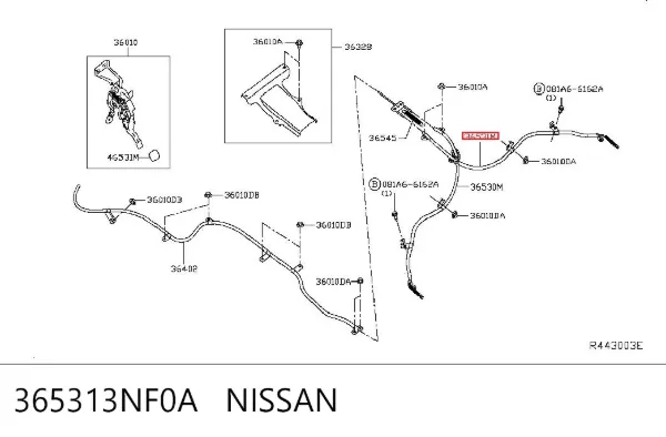 Трос ручника 365313NF0A Nissan/Infiniti