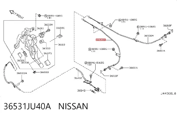 Трос ручника 36531JU40A Nissan/Infiniti