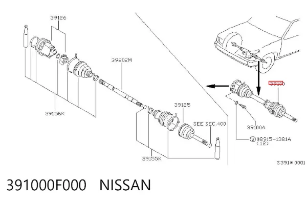 Полуось передняя 391000F000 Nissan/Infiniti