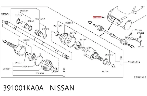 Правая полуось 391001KA0A Nissan/Infiniti