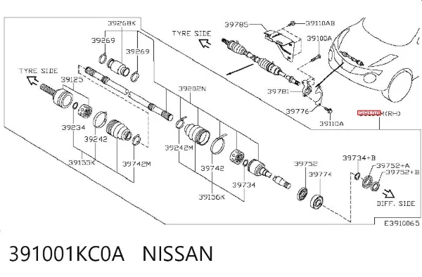 Правая полуось 391001KC0A Nissan/Infiniti