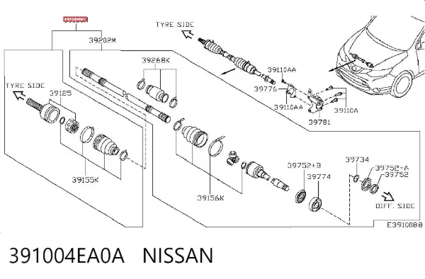 Правая полуось 391004EA0A Nissan/Infiniti