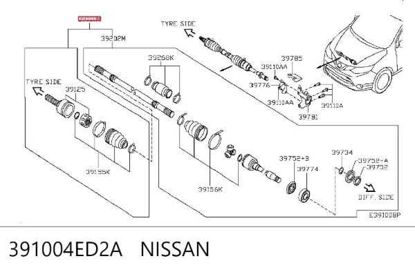 Правая полуось 391004ED2A Nissan/Infiniti