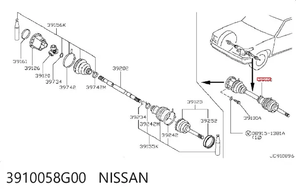 Полуось передняя 3910058G00 Nissan/Infiniti