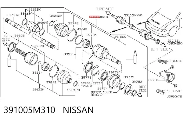 Правая полуось 391005M310 Nissan/Infiniti