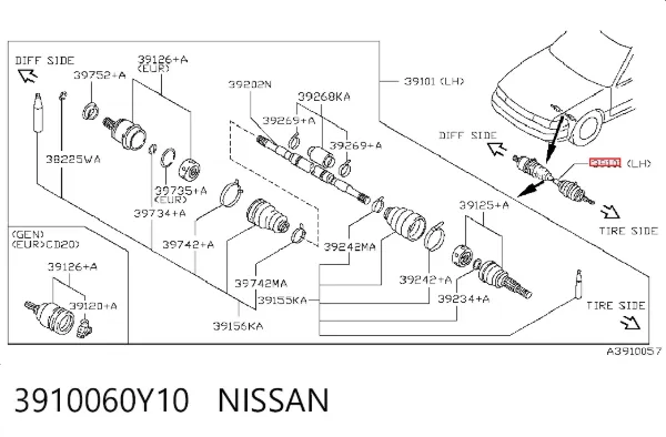 ШРУС наружный передний 3910060Y10 Nissan/Infiniti