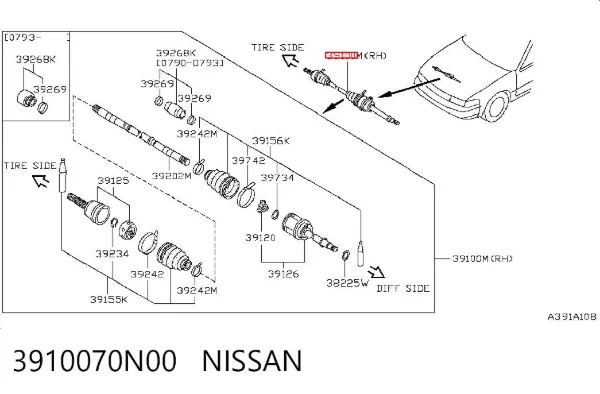 Правая полуось Nissan Primera P10