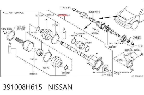 Правая полуось 391008H615 Nissan/Infiniti