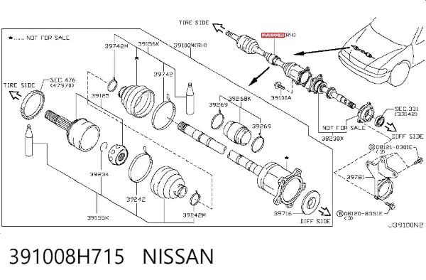 Правая полуось 391008H715 Nissan/Infiniti