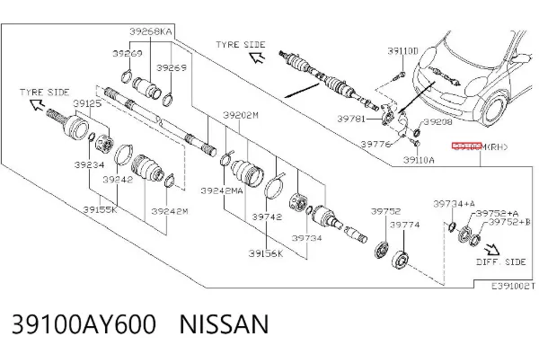 Правая полуось 39100AY600 Nissan/Infiniti