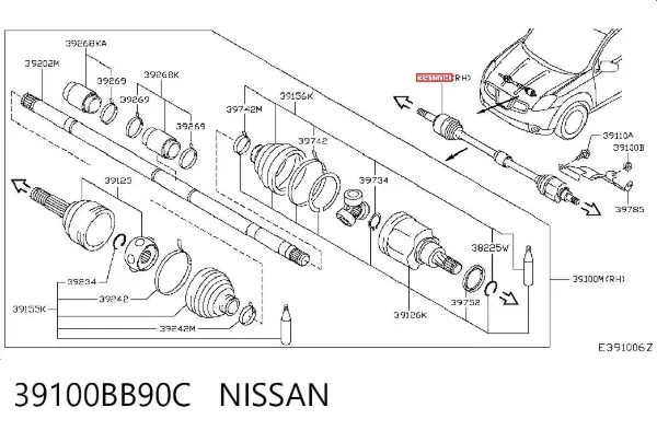 Правая полуось 39100BB90C Nissan/Infiniti