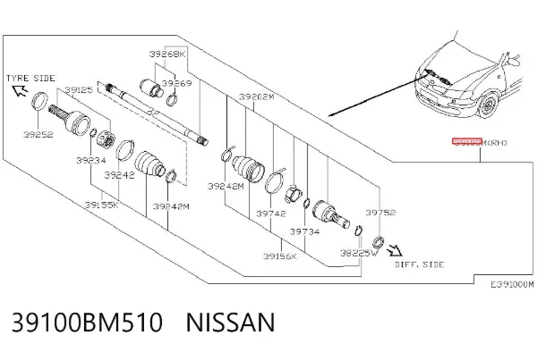 Правая полуось 39100BM510 Nissan/Infiniti