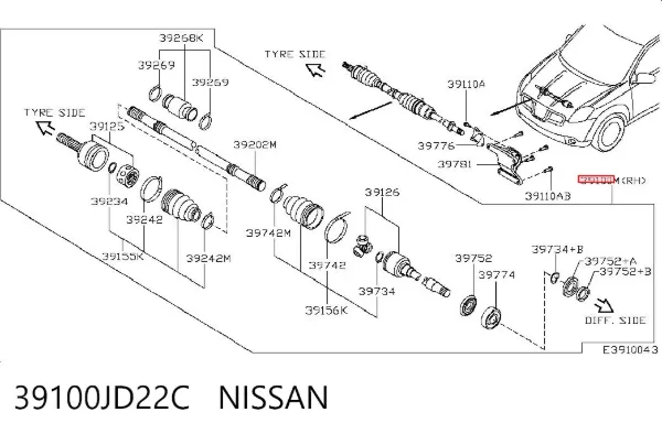 Правая полуось 39100JD22C Nissan/Infiniti
