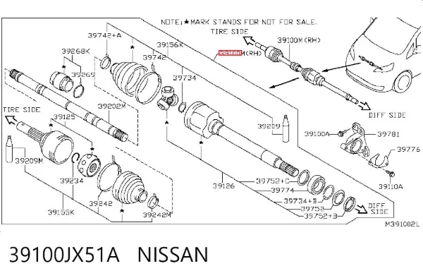 Правая полуось 39100JX51A Nissan/Infiniti