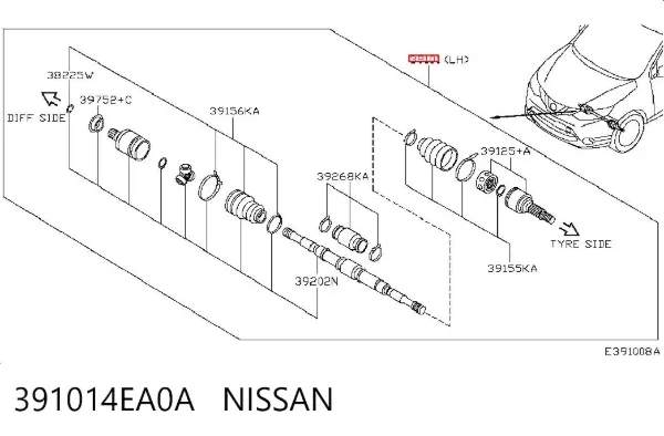 Левая полуось 391014EA0A Nissan/Infiniti