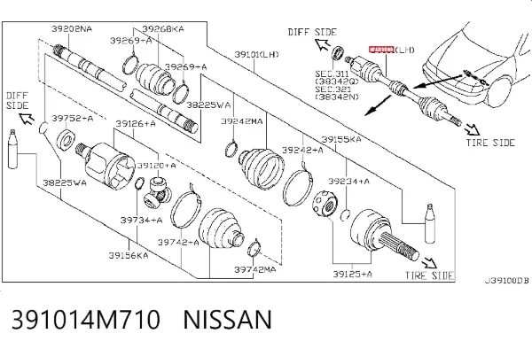 Левая полуось 391014M710 Nissan/Infiniti