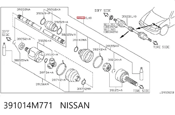 Левая полуось 391014M771 Nissan/Infiniti