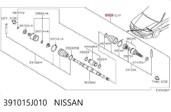 Левая полуось 391015J010 Nissan/Infiniti