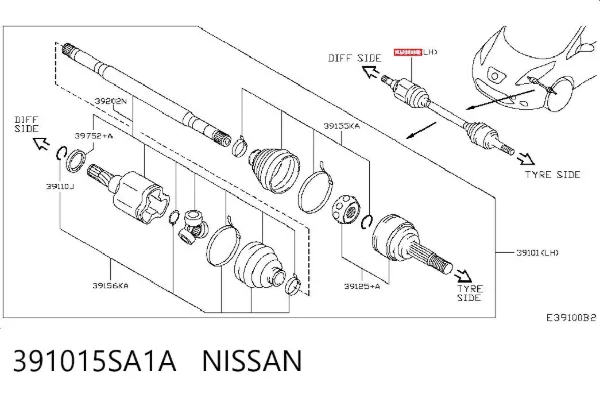 Левая полуось 391015SA1A Nissan/Infiniti