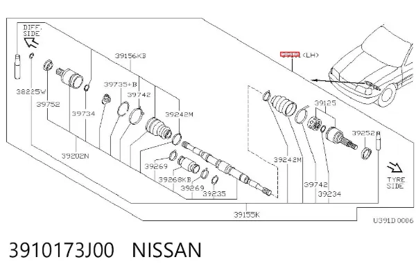 Левая полуось 3910173J00 Nissan/Infiniti