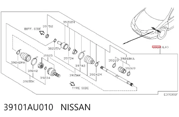 Левая полуось 39101AU010 Nissan/Infiniti