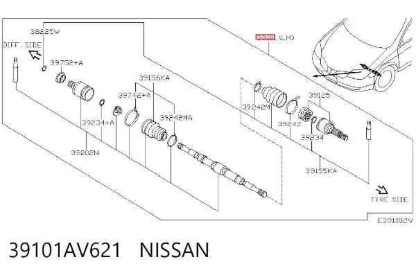 Левая полуось 39101AV621 Nissan/Infiniti
