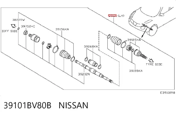 Левая полуось 39101BV80B Nissan/Infiniti