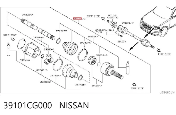 Левая полуось 39101CG000 Nissan/Infiniti