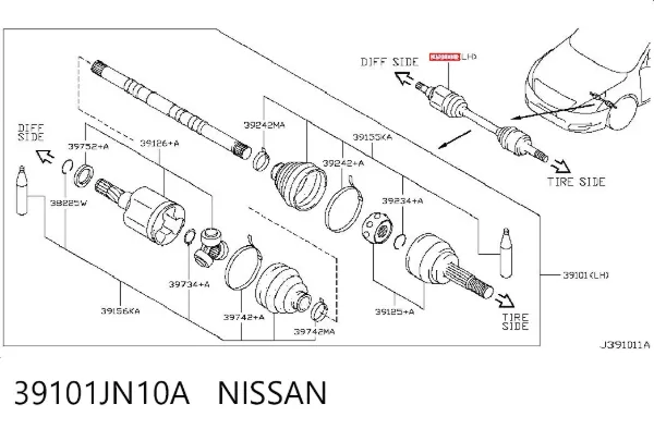 Левая полуось 39101JN10A Nissan/Infiniti