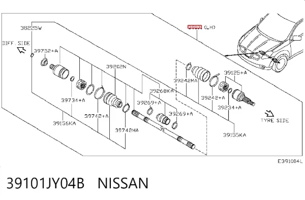 Левая полуось 39101JY04B Nissan/Infiniti