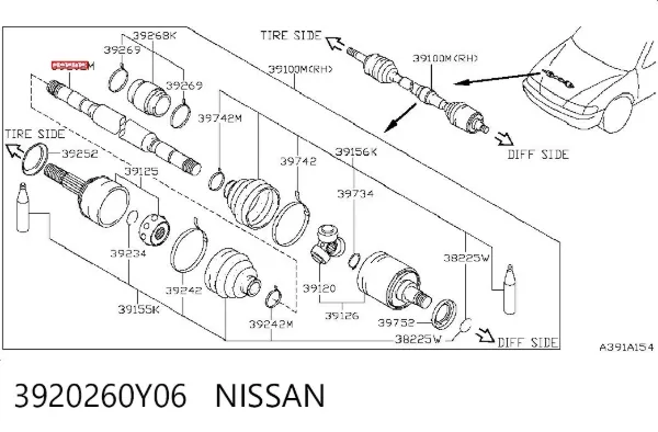 Правая полуось 3920260Y06 Nissan/Infiniti