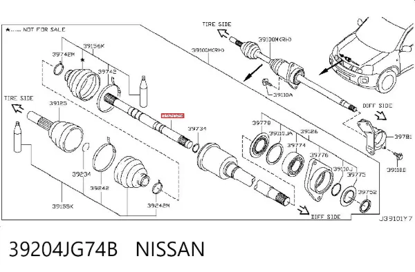 Правая полуось 39204JG74B Nissan/Infiniti