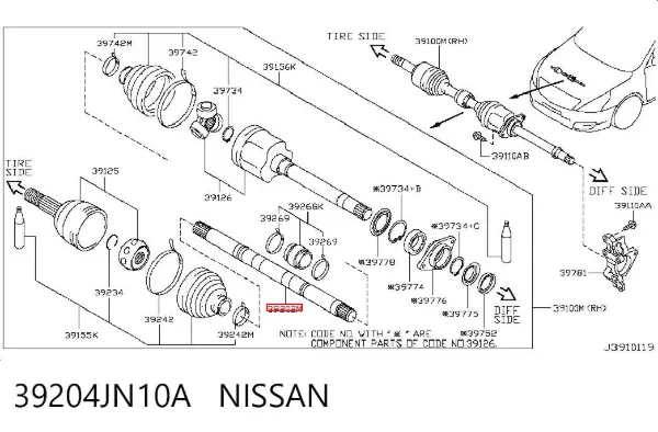 Правая полуось 39204JN10A Nissan/Infiniti